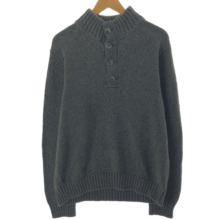 LLBean Cotton Knit Half-Button Sweater, Men's Size L cotton Khaki type Vintage Second Hand