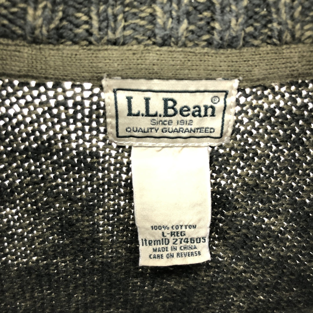 LLBean Cotton Knit Half-Button Sweater, Men's Size L cotton Khaki type Vintage Second Hand