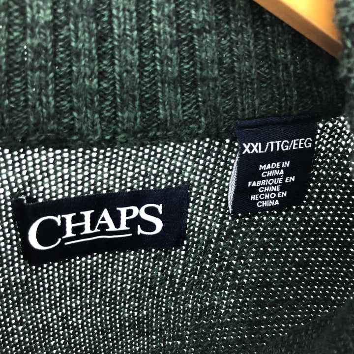 CHAPS High Neck Cotton Knit Half Button Sweater, Men's Size XXL cotton green type Vintage Second Hand
