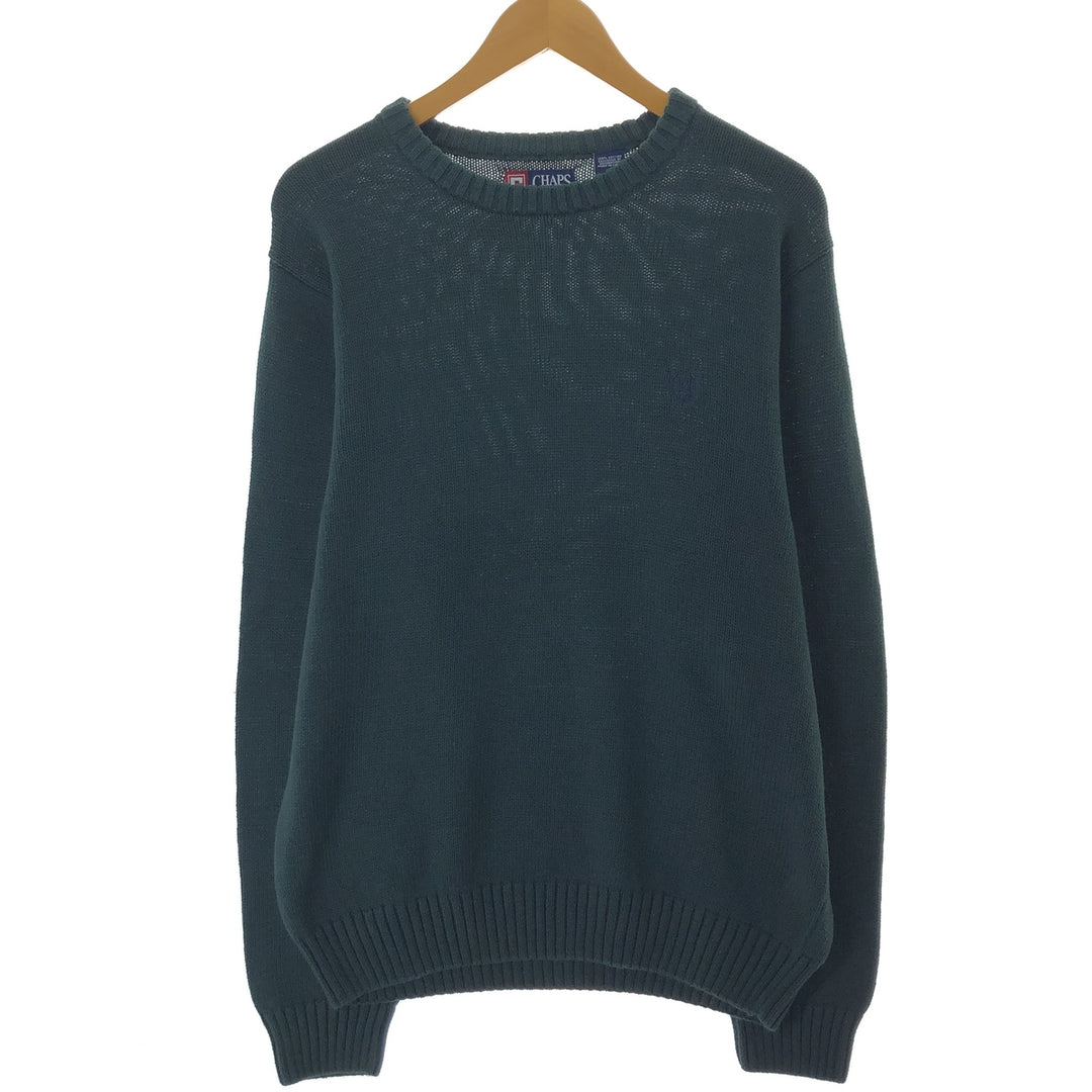 Chaps Cotton Knit Sweater, Men's Size L cotton green type Vintage Second Hand
