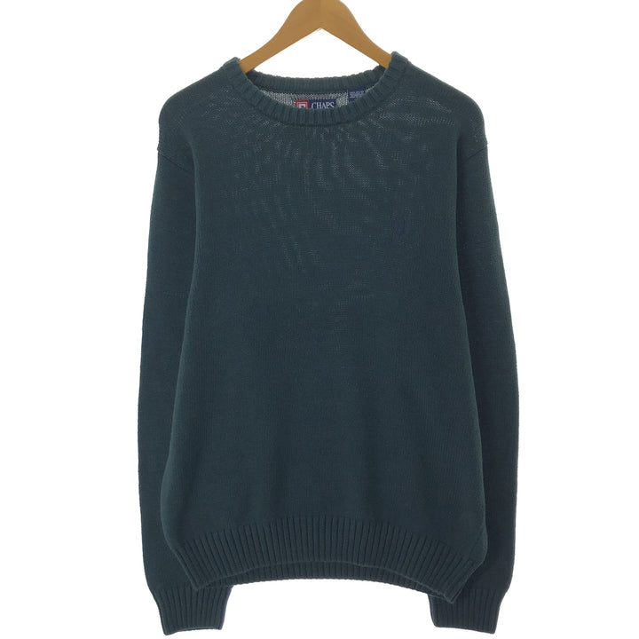 Chaps Cotton Knit Sweater, Men's Size L cotton green type Vintage Second Hand