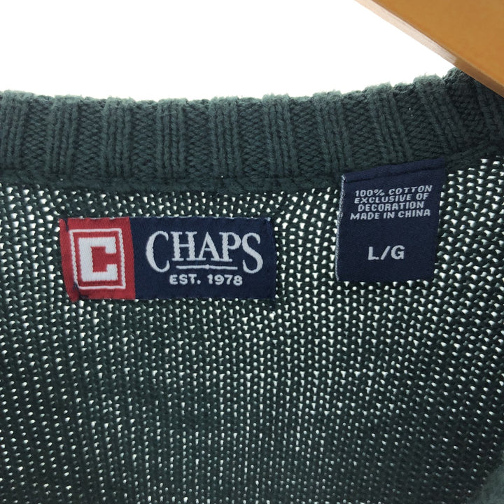 Chaps Cotton Knit Sweater, Men's Size L cotton green type Vintage Second Hand
