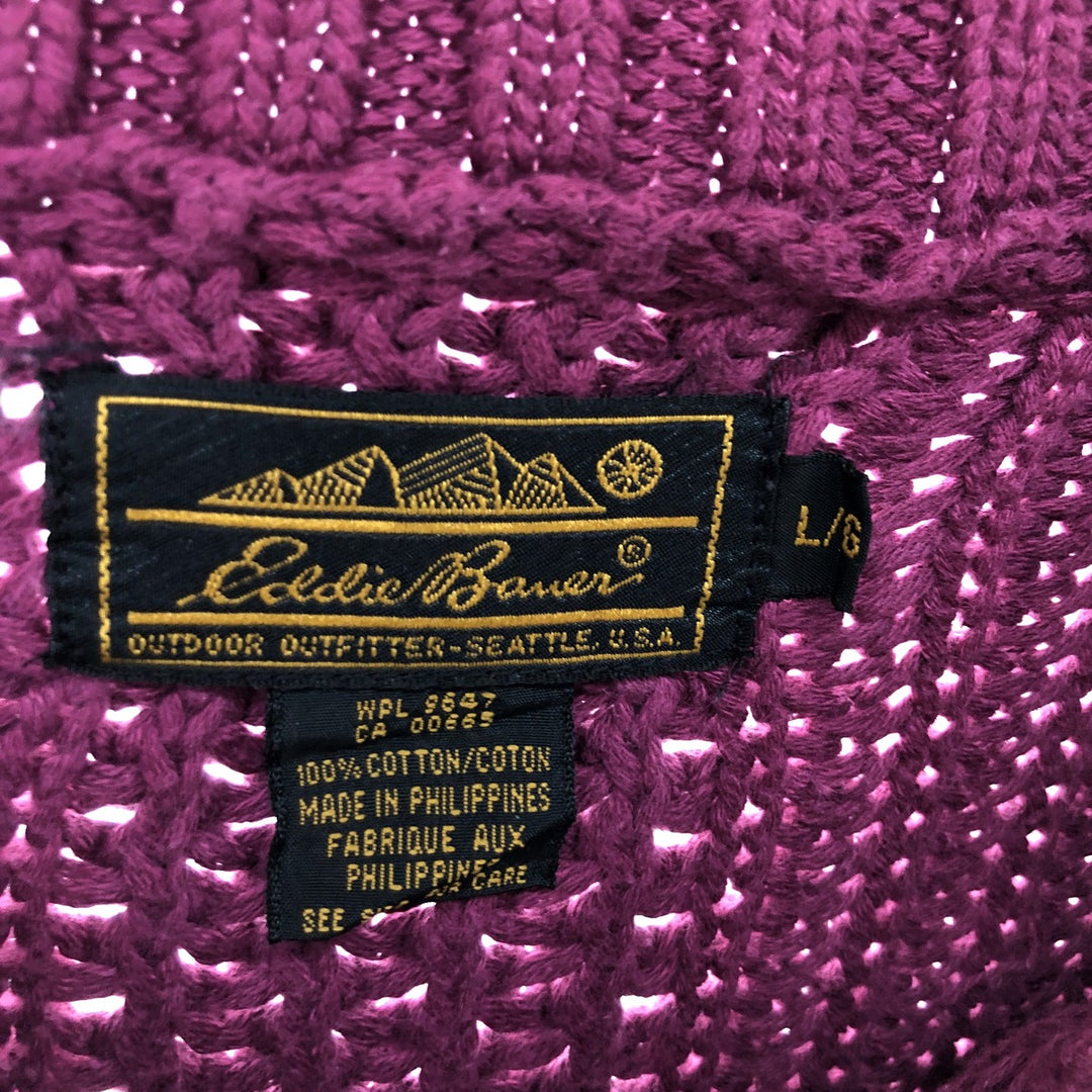 Vintage 90'S Eddie Bauer high-neck cotton knit sweater, size L, men's cotton purple type Vintage Second Hand