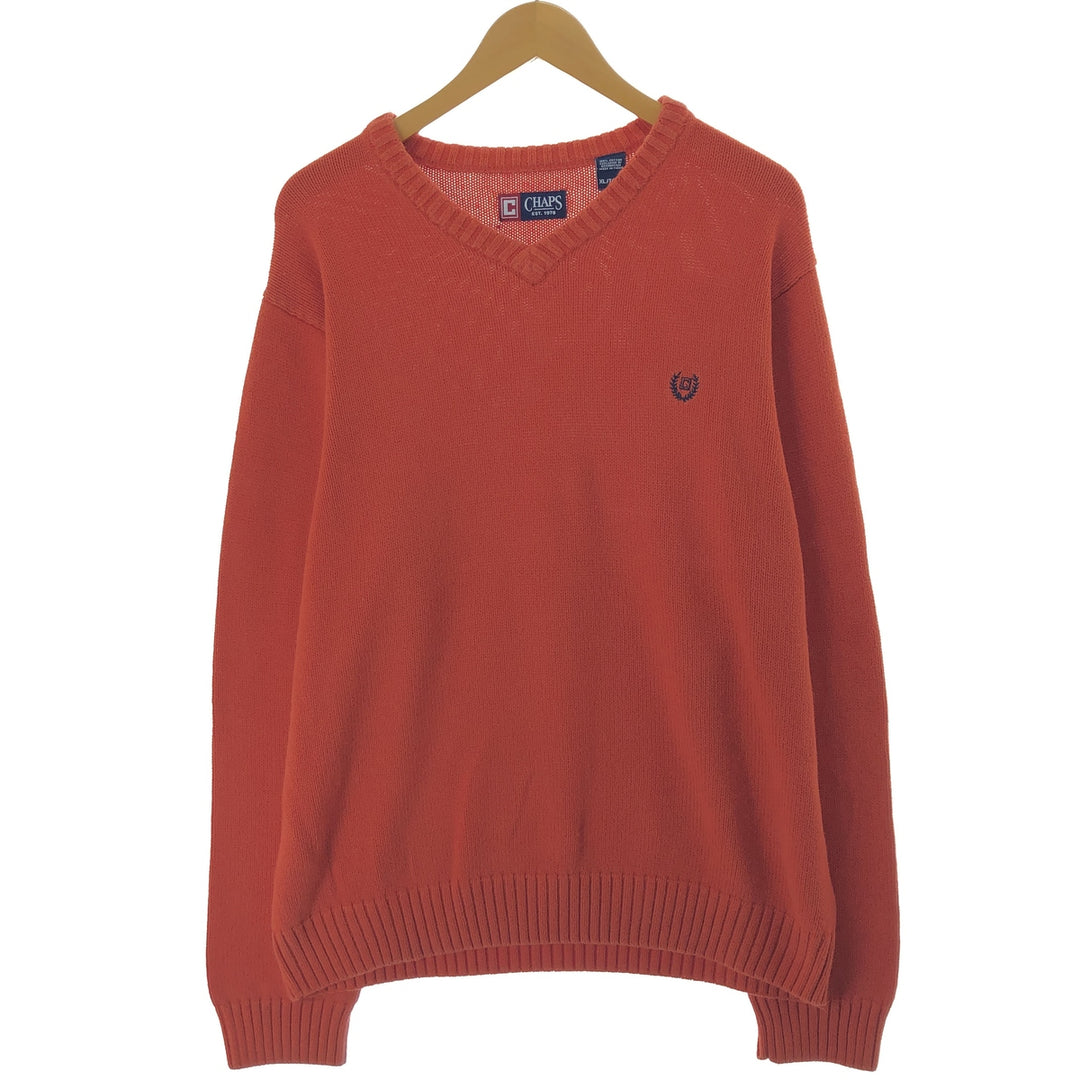 CHAPS V-neck cotton knit sweater, men's size XL cotton orange type Vintage Second Hand