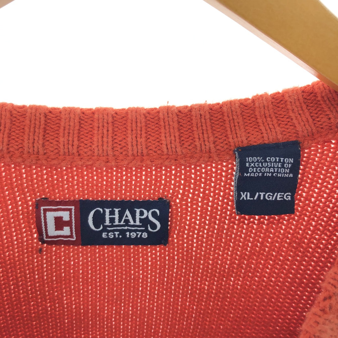 CHAPS V-neck cotton knit sweater, men's size XL cotton orange type Vintage Second Hand