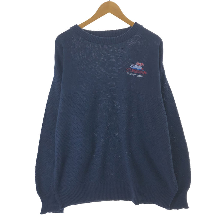 ANDREW ROHAN Cotton Knit Sweater, Made in USA, Men's Size L cotton navy blue type Vintage Second Hand