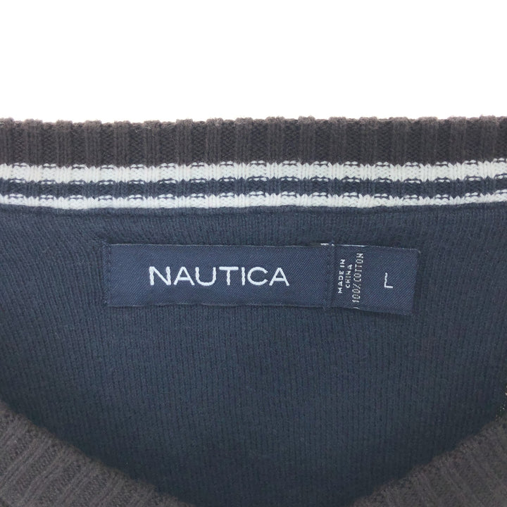 NAUTICA V-neck cotton knit sweater, men's size L / eaa463582