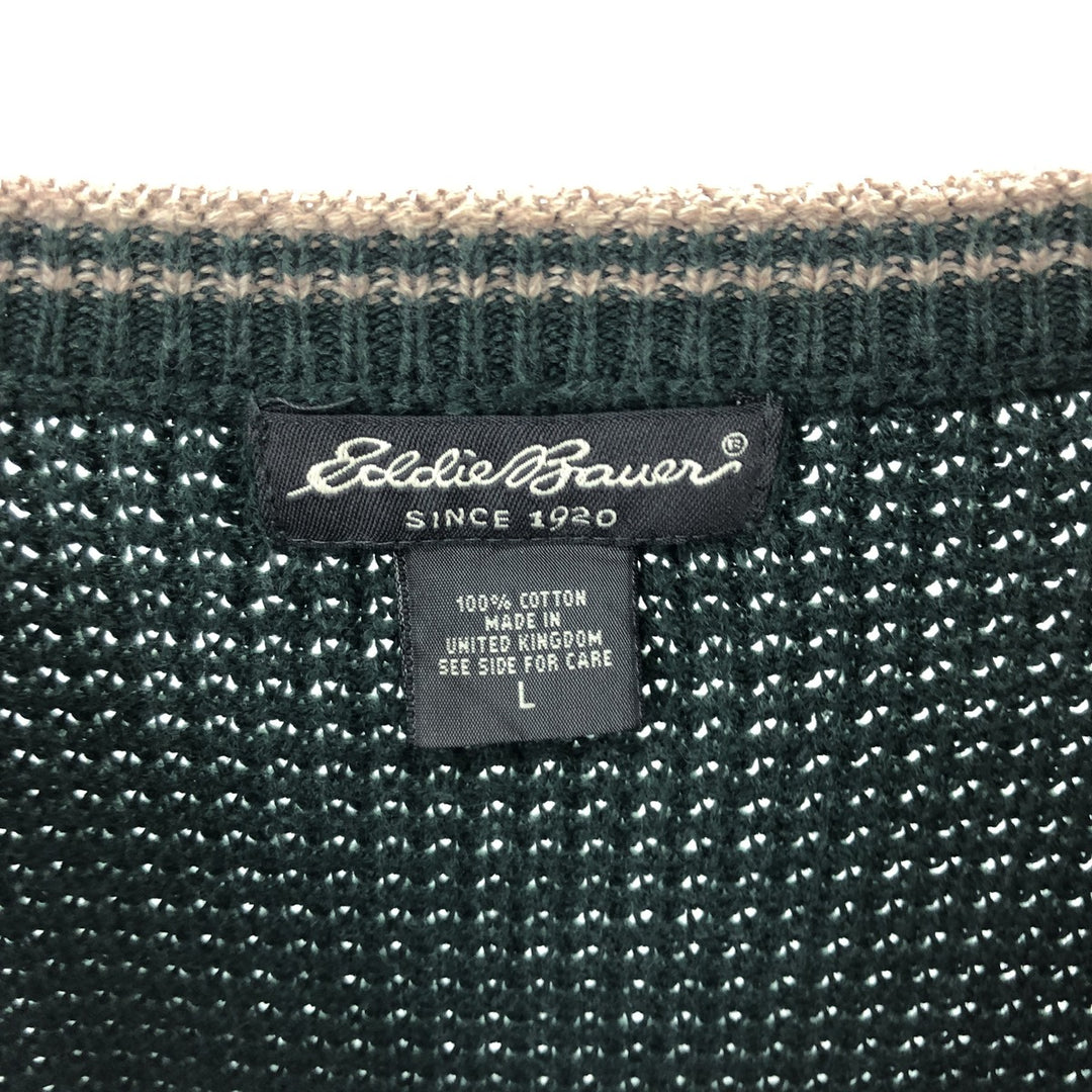 Eddie Bauer Cotton Knit Sweater, Made in England, Men's Size L cotton green type Vintage Second Hand