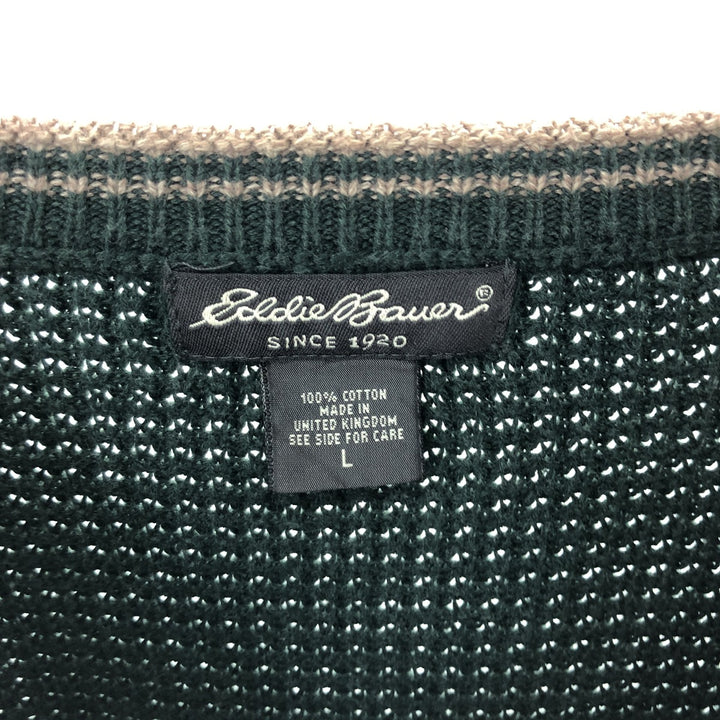 Eddie Bauer Cotton Knit Sweater, Made in England, Men's Size L cotton green type Vintage Second Hand