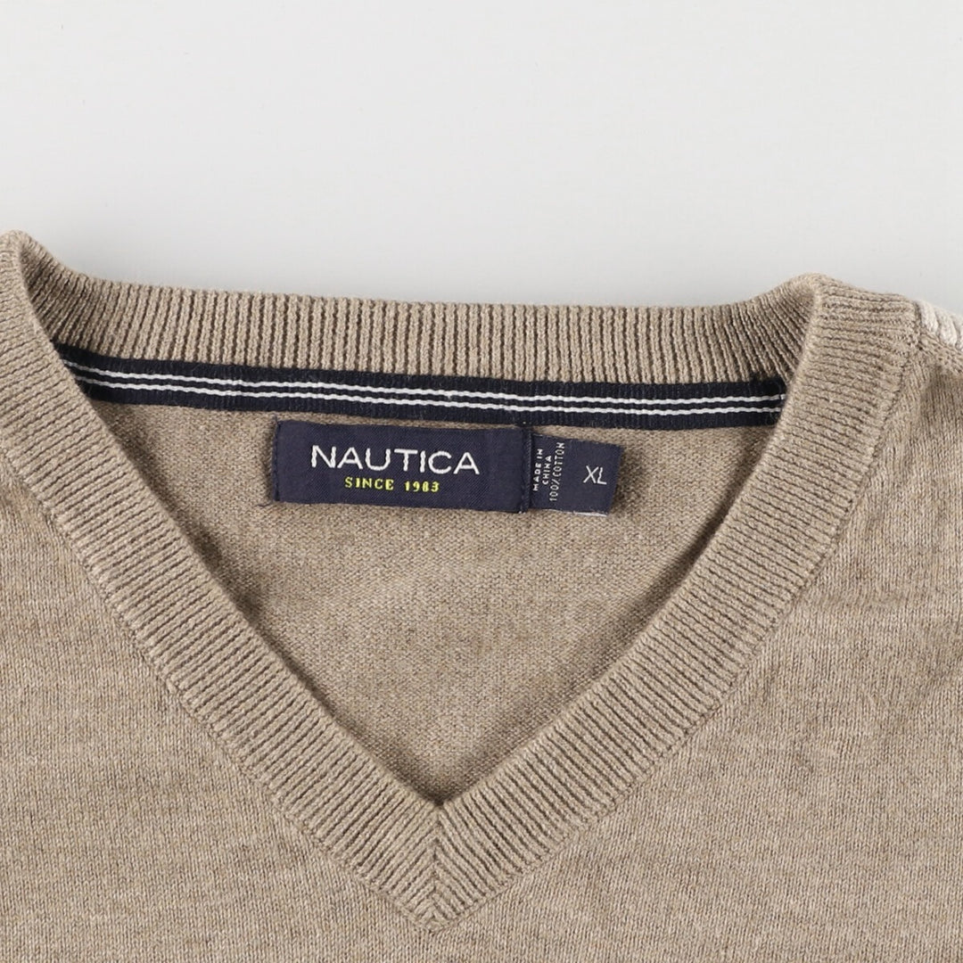 00s~ NAUTICA Switching V-neck Cotton Knit Sweater Men's XL /eaa463589