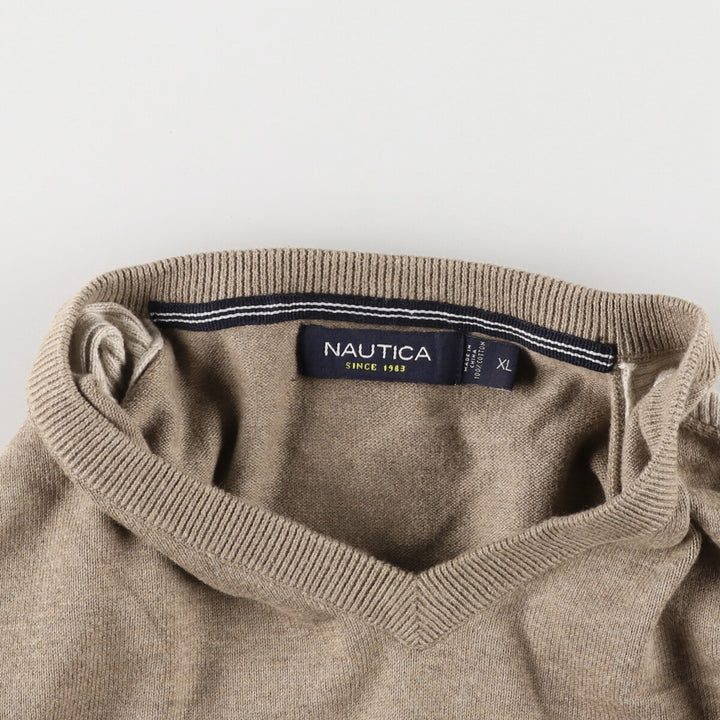 00s~ NAUTICA Switching V-neck Cotton Knit Sweater Men's XL /eaa463589