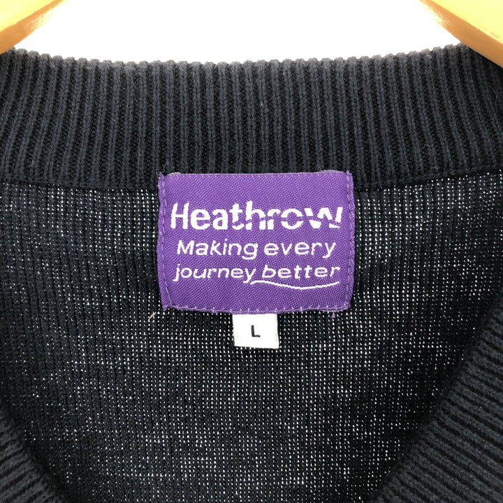 HEATHROW V-neck cotton x acrylic knit vest, men's size L /eaa463618