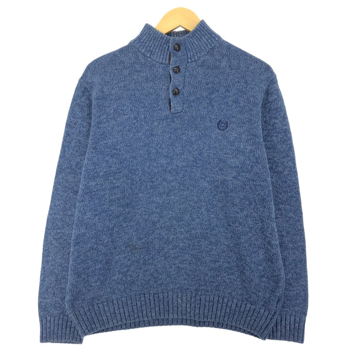 CHAPS Men's Vintage Cotton Knit Half-Button Sweater, Size L cotton blue type Vintage Second Hand