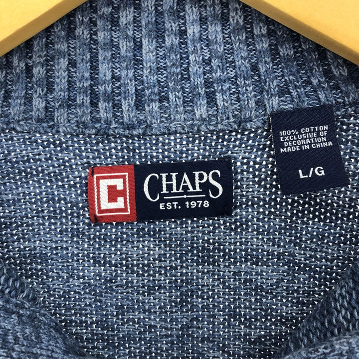 CHAPS Men's Vintage Cotton Knit Half-Button Sweater, Size L cotton blue type Vintage Second Hand