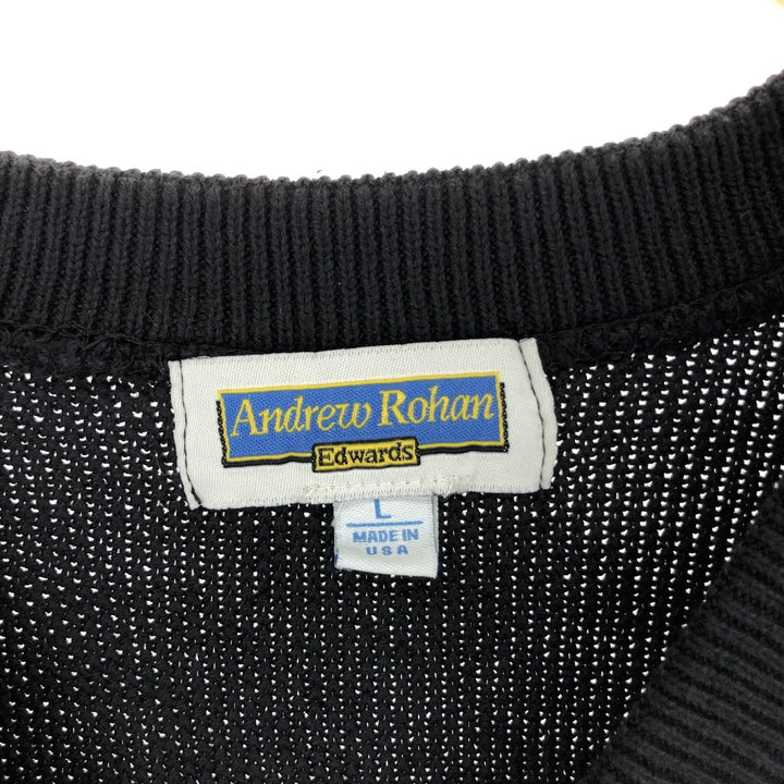 ANDREW ROHAN EDWARDS V-neck cotton knit vest made in USA, men's size L /eaa463668