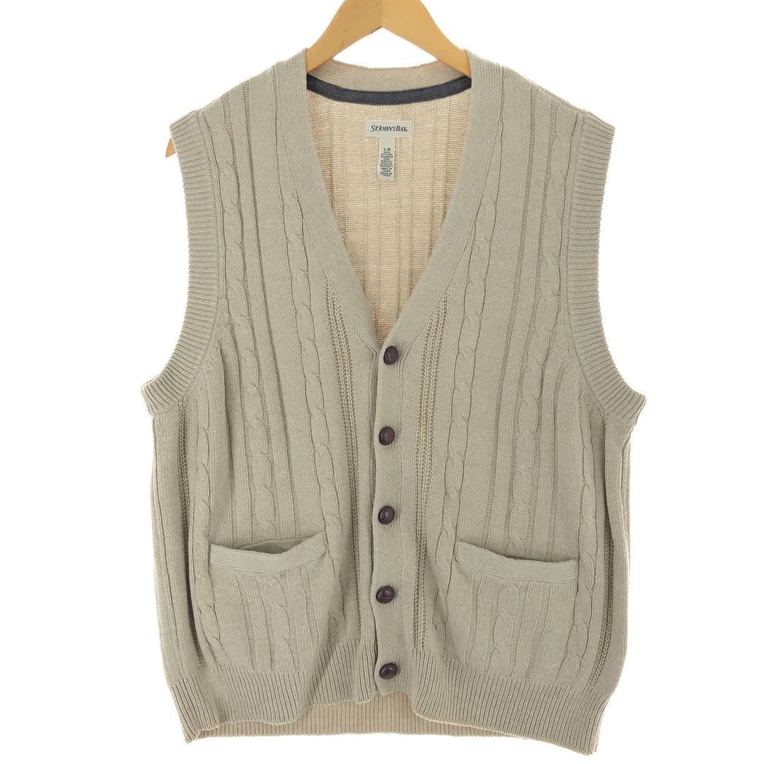 ST. JOHN'S BAY Cable knit front open cotton knit vest Men's L size /eaa463671