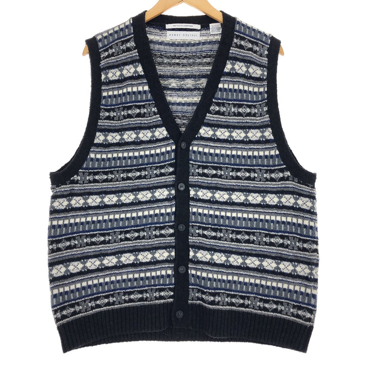 HENRY GRETHEL All-over print, open-front ramie x cotton knit vest L /eaa463681