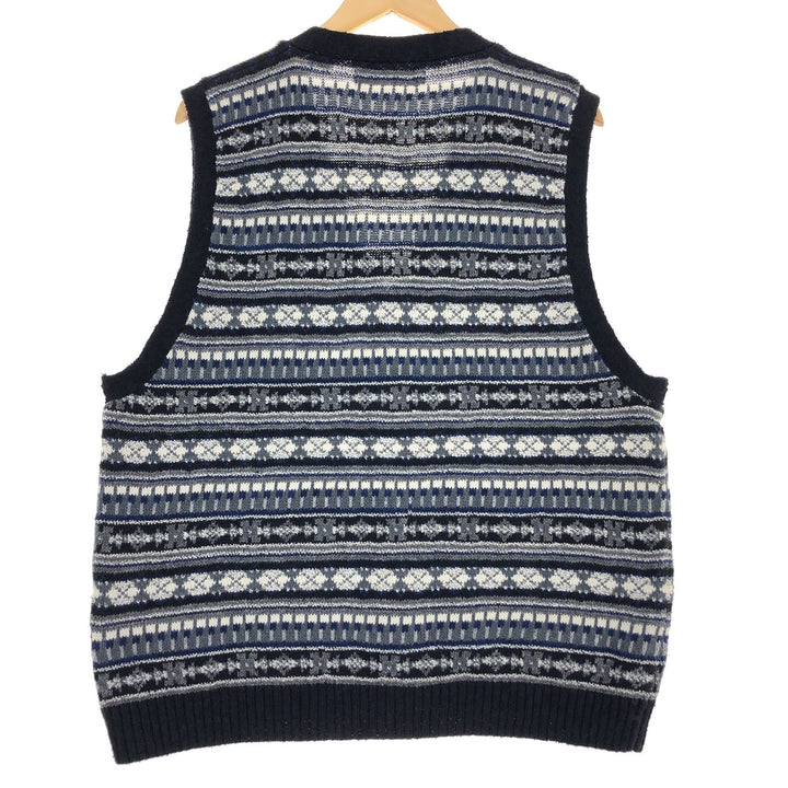 HENRY GRETHEL All-over print, open-front ramie x cotton knit vest L /eaa463681