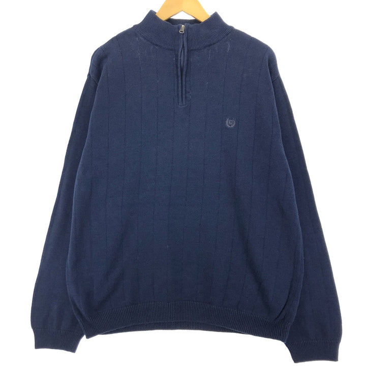 CHAPS Cotton Knit Half-Zip Sweater, Men's XL cotton navy blue type Vintage Second Hand