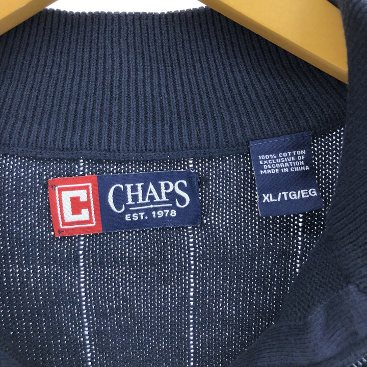 CHAPS Cotton Knit Half-Zip Sweater, Men's XL cotton navy blue type Vintage Second Hand