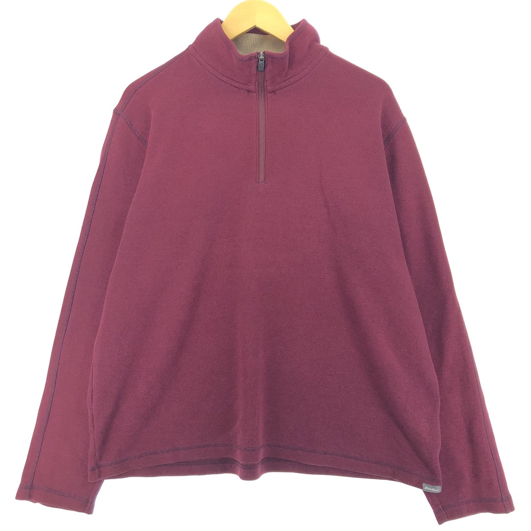 Eddie Bauer Cotton Knit Half Zip Sweater, Men's XL cotton burgundy type Vintage Second Hand