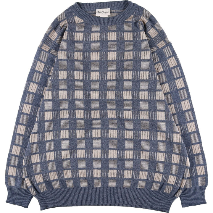 PATRICK BERNARD All-Over Print Acrylic Knit Sweater, Men's Size XL others blue type Vintage Second Hand