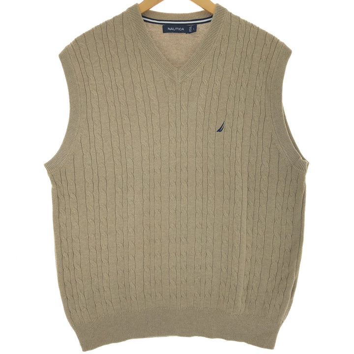 NAUTICA Cable Knit V-Neck Cotton Knit Vest Men's Size L / eaa463813