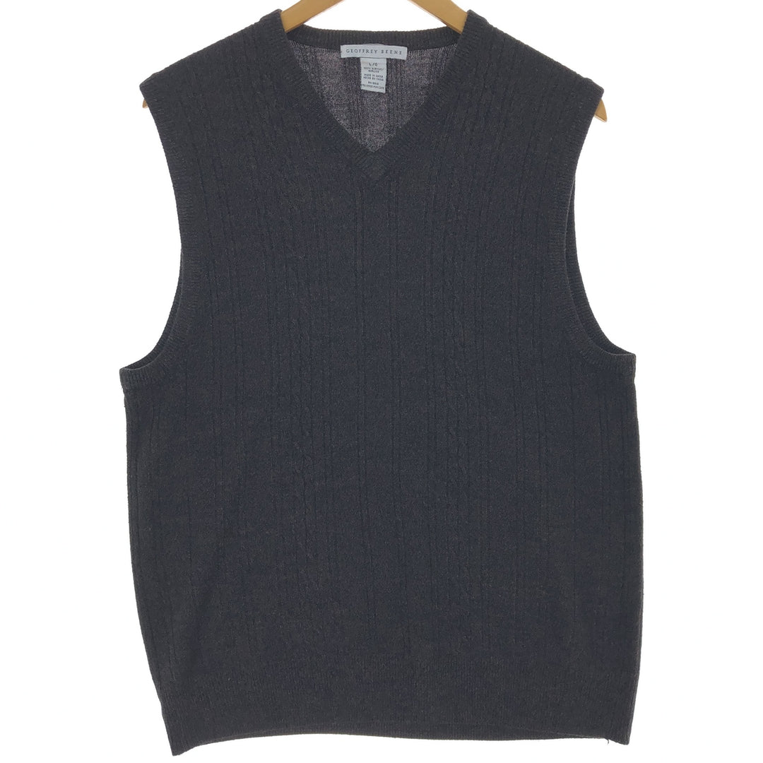 GEOFFREY BEENE Cable knit V-neck acrylic knit vest Men's size L /eaa463821