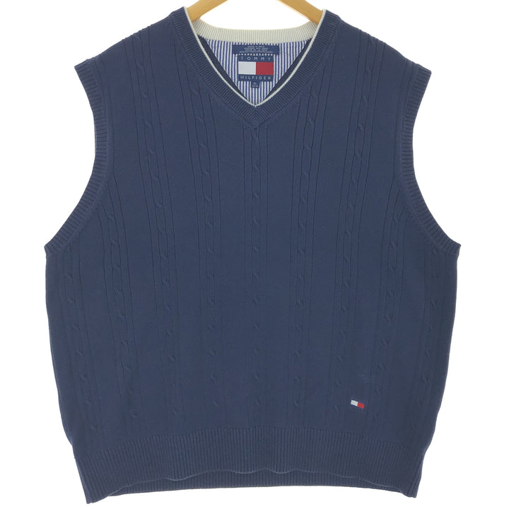 90'S Tommy Hilfiger Cable Knit V-Neck Cotton Knit Vest Men's XL Vintage /eaa463848