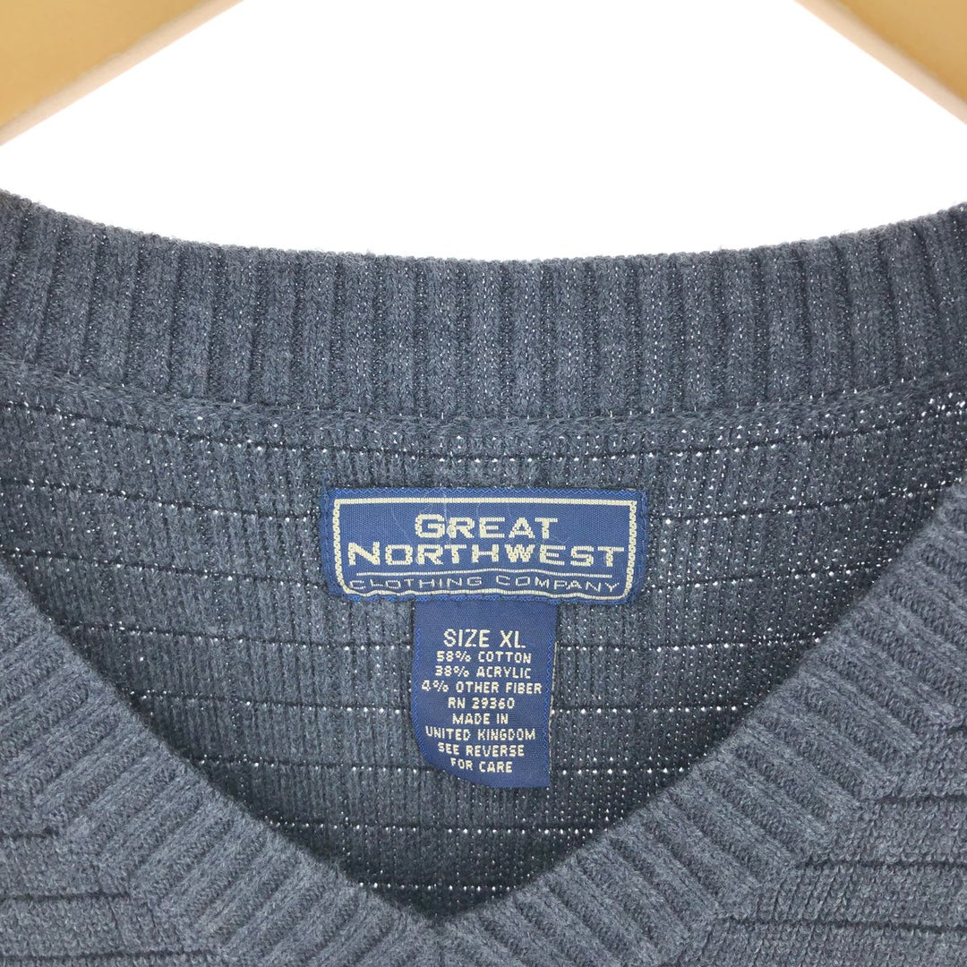 GREAT NORTH WEST V-neck cotton knit vest made in the UK, men's XL size /eaa463856