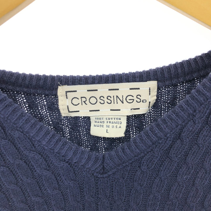 CROSSINGS Cable Knit V-Neck Cotton Knit Vest Made in USA Men's L size /eaa463876