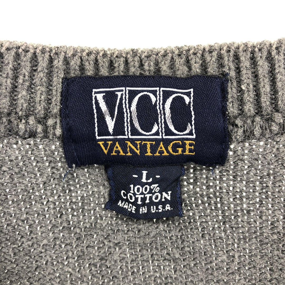 VCC VANTAGE V-neck cotton knit vest made in USA, men's size L /eaa463881