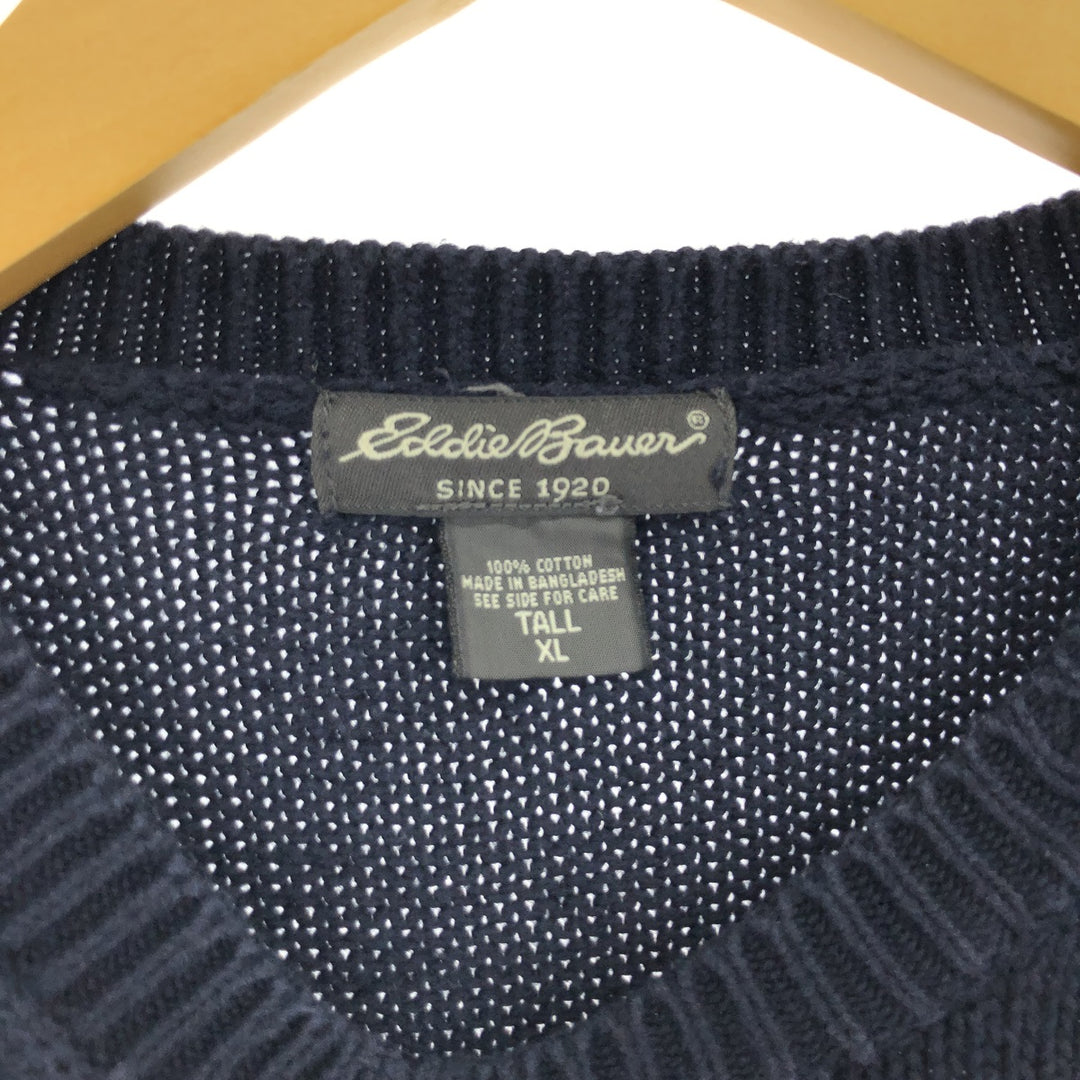 Eddie Bauer Cotton Knit Sweater, Men's XL cotton navy blue type Vintage Second Hand