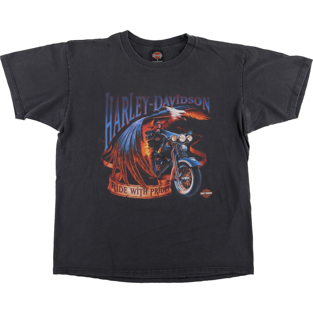 00'S Harley-Davidson Eagle Pattern Motorcycle Bike T-shirt Made in USA Men's XL /eaa464126