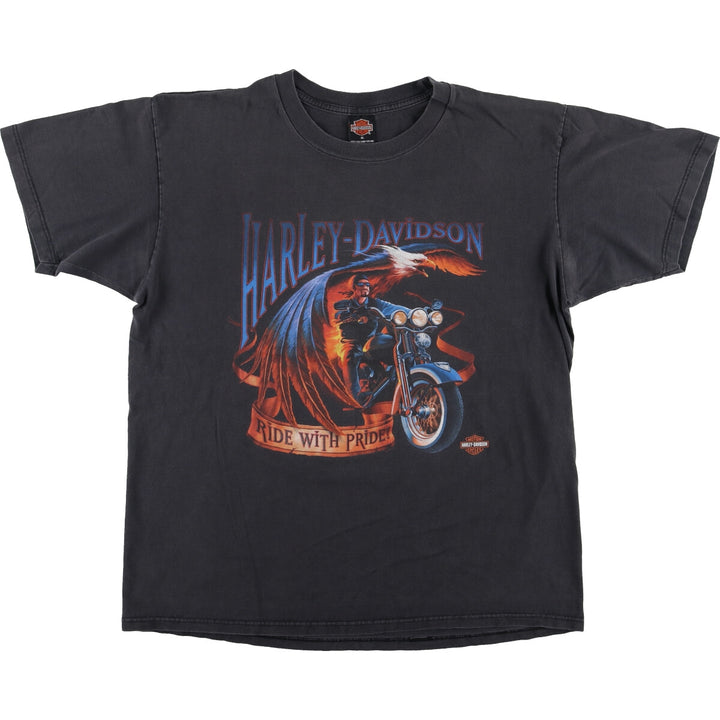 00'S Harley-Davidson Eagle Pattern Motorcycle Bike T-shirt Made in USA Men's XL /eaa464126