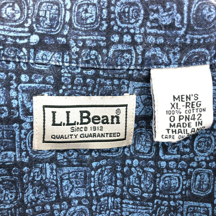 LLBean All-over print short-sleeve open-collar cotton shirt, men's XL size /eaa464197