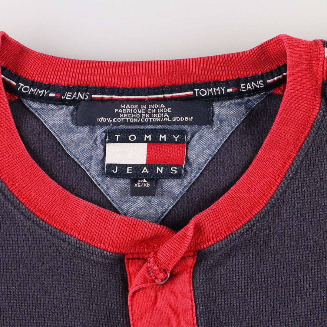 Tommy Hilfiger Henley neck short sleeve logo T-shirt Men's XL cotton navy blue type Vintage Second Hand