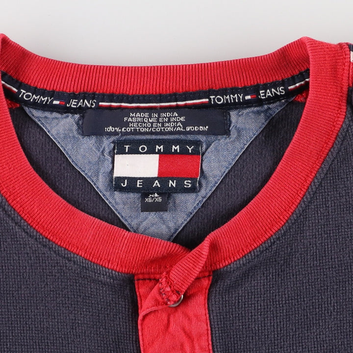 Tommy Hilfiger Henley neck short sleeve logo T-shirt Men's XL cotton navy blue type Vintage Second Hand