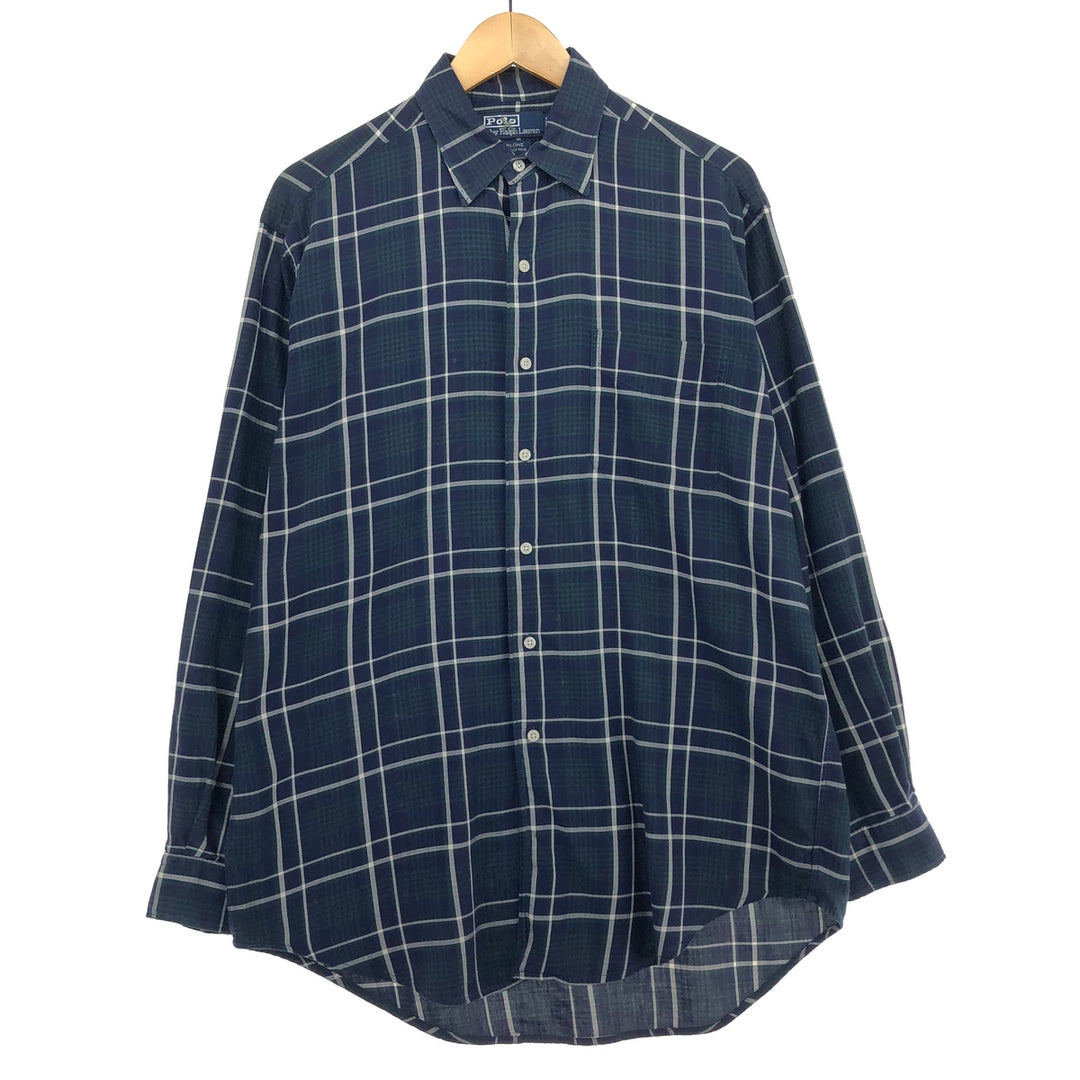 Ralph Lauren POLO by Ralph Lauren MARLOWE Wide Collar Long Sleeve Cotton Check Shirt Men's M /eaa464310