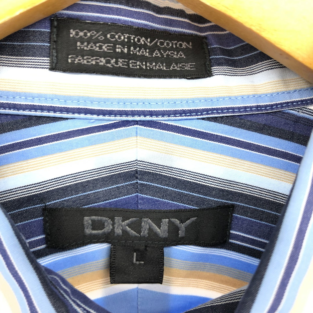 90'S Donna Karan New York DKNY Wide Collar Long Sleeve Striped Shirt Men's L Vintage /eaa464341