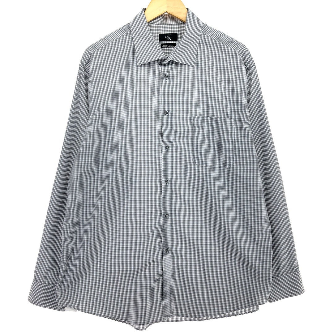 90'S ~ Calvin Klein Wide Collar Long Sleeve Cotton Check Shirt Men's XL Vintage / eaa464463