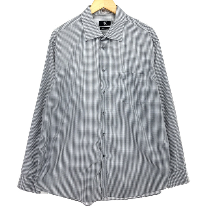 90'S ~ Calvin Klein Wide Collar Long Sleeve Cotton Check Shirt Men's XL Vintage / eaa464463