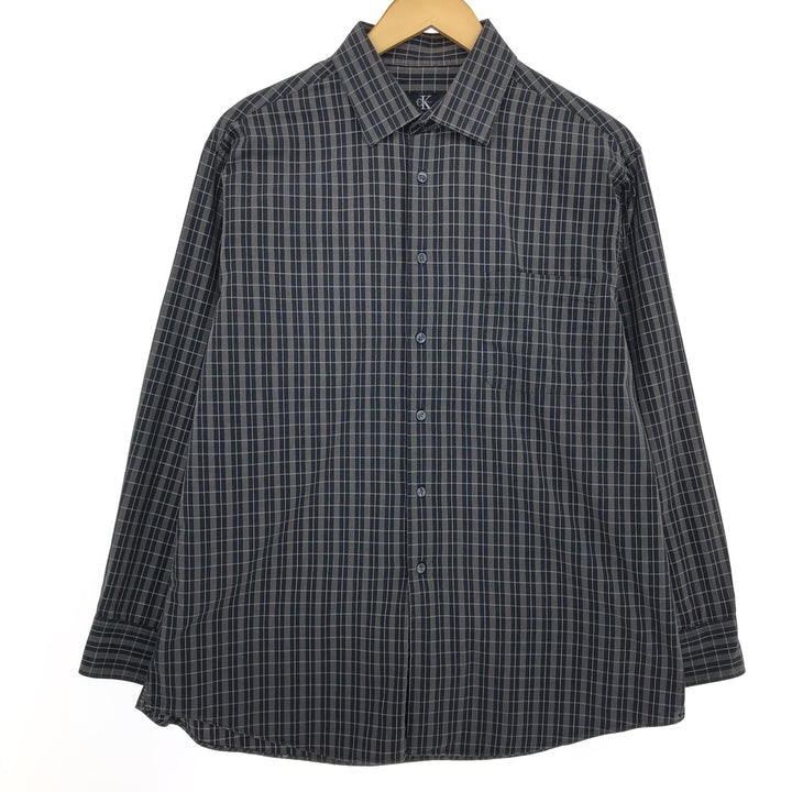 90s~00'S Calvin Klein Wide Collar Long Sleeve Cotton Check Shirt Men's L Vintage /eaa464464