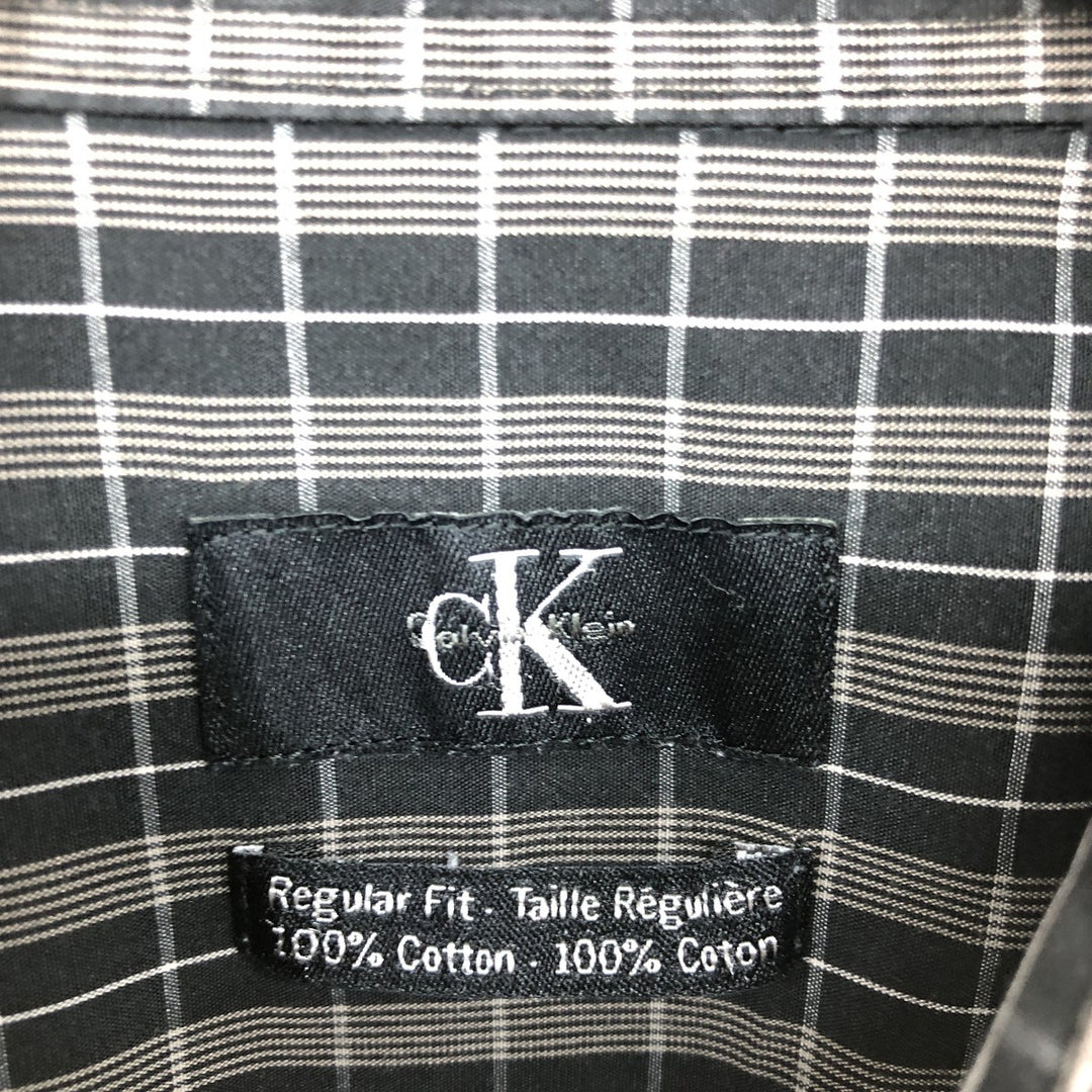 90s~00'S Calvin Klein Wide Collar Long Sleeve Cotton Check Shirt Men's L Vintage /eaa464464