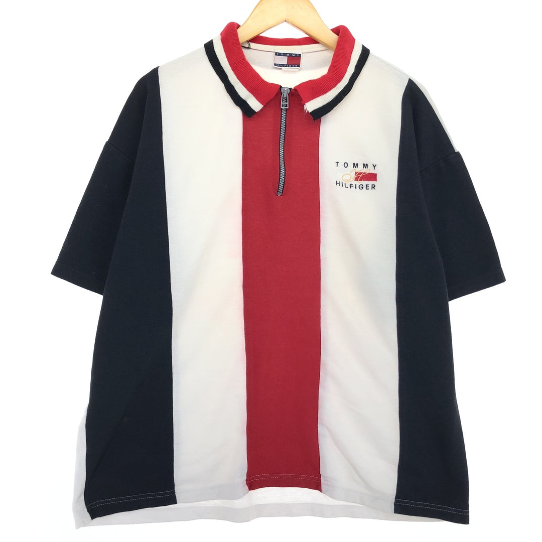 90'S Tommy Hilfiger Half-Zip Short-Sleeve Striped Polo Shirt Men's XL Vintage /eaa464618