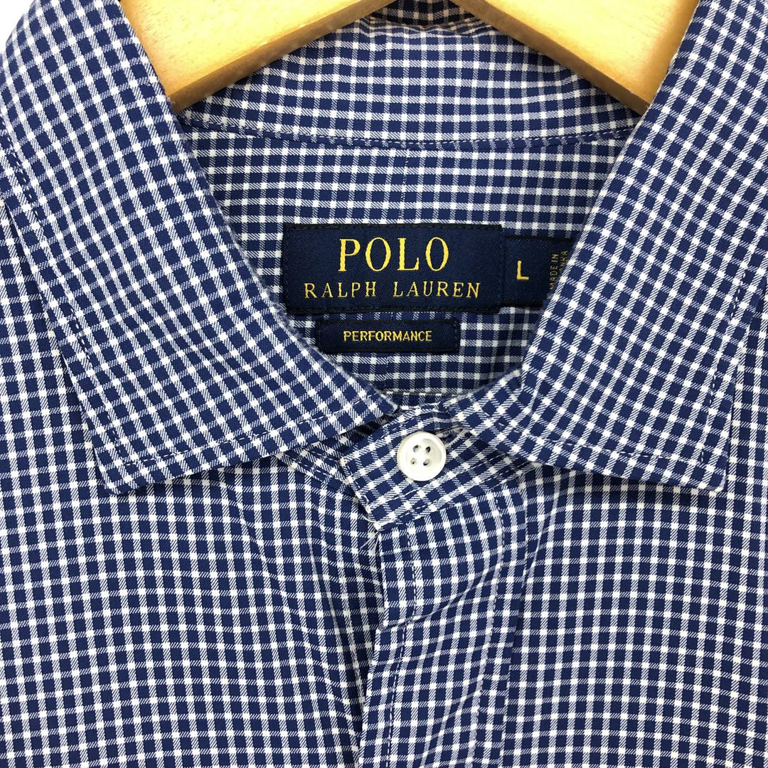 Ralph Lauren POLO Ralph Lauren Gingham Check Wide Collar Long Sleeve Nylon Shirt Men's L /eaa464850