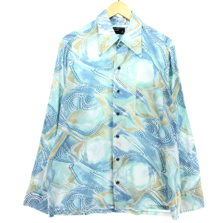 70'S JCPenney all-over print long sleeve poly shirt, men's L, vintage / eaa465018