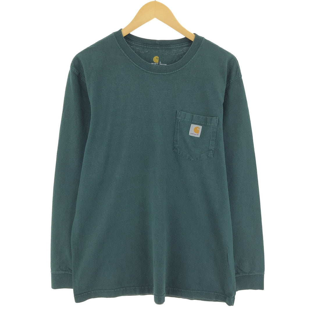 Carhartt ORIGINAL FIT Plain Pocket Long T-Shirt, Men's L cotton green type Vintage Second Hand