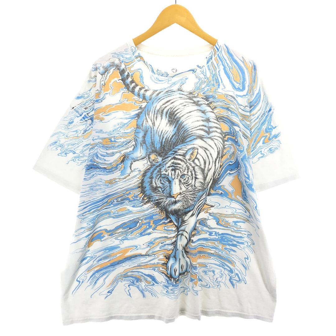 Big Size Liquid Blue Tiger Pattern Large Print Animal T-Shirt Men's XXXL Vintage /eaa465440