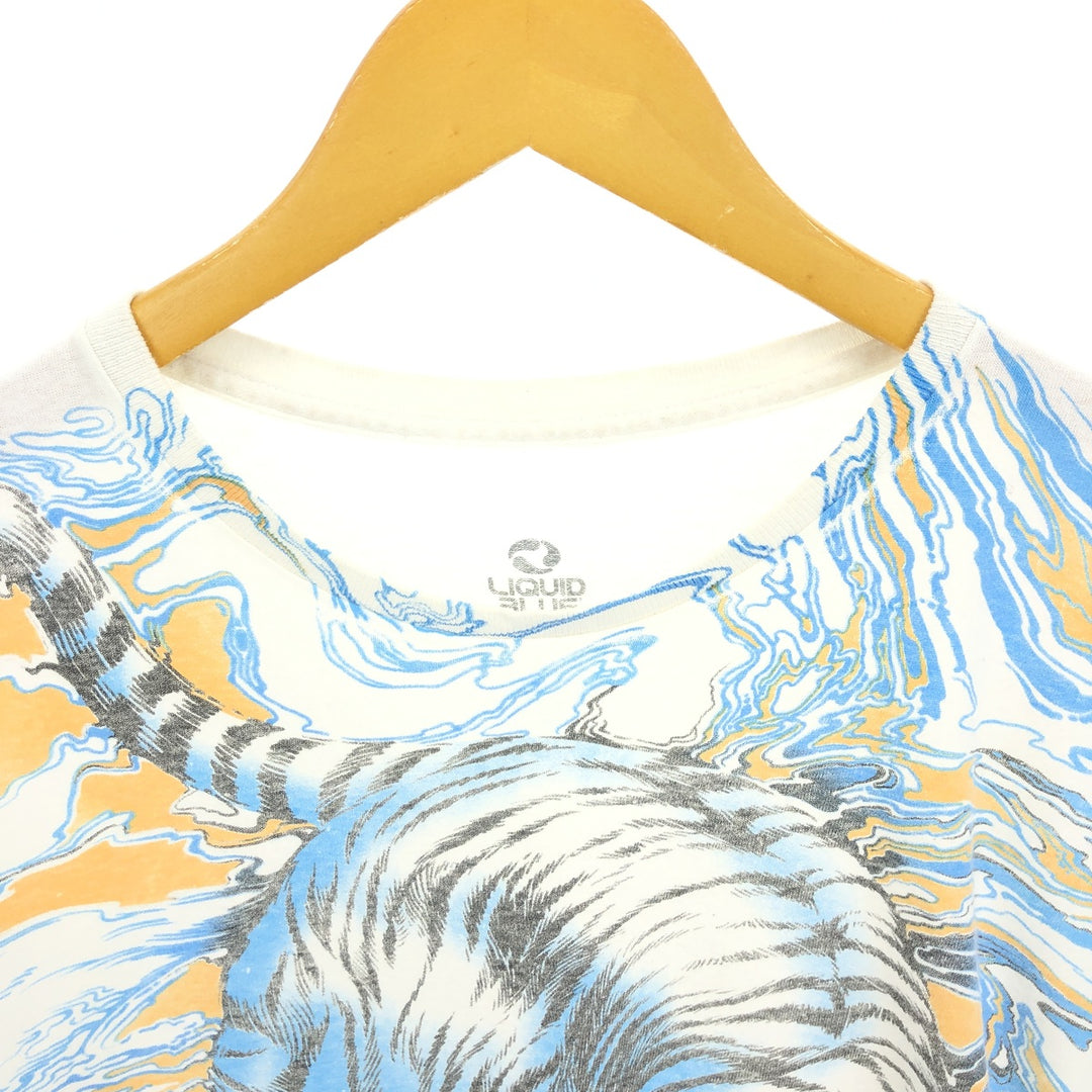 Big Size Liquid Blue Tiger Pattern Large Print Animal T-Shirt Men's XXXL Vintage /eaa465440